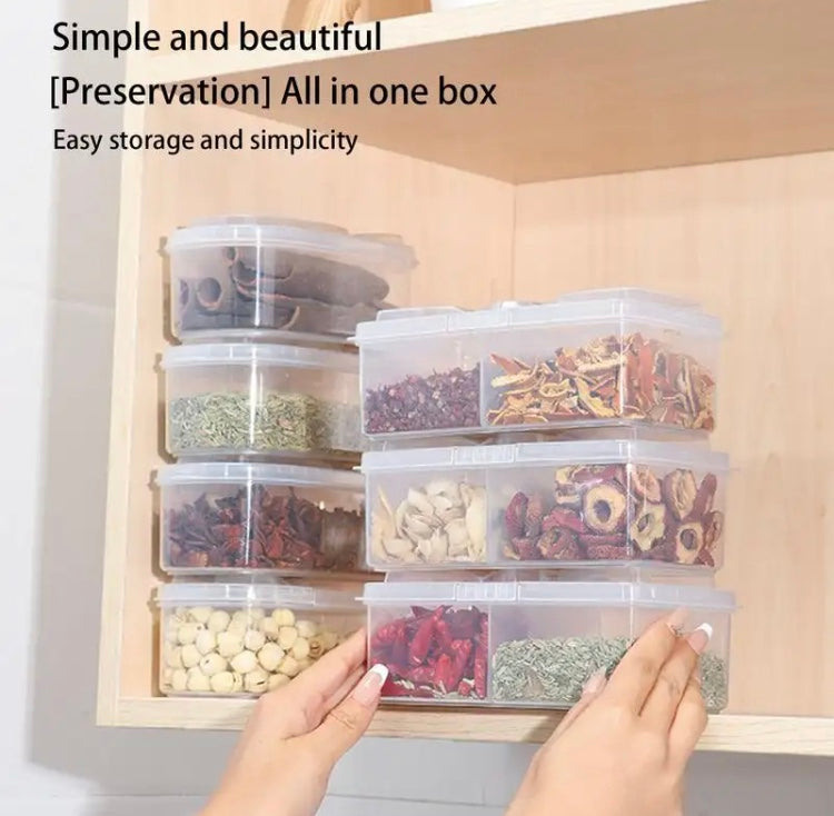 Double Sided Spice Storage Box With Lid, Transparent Household Spice jar, Spice Compartment Organizer Container Double Sided Spice Storage Box With Lid, Transparent Household Spice jar, Spice Compartment Organizer Container